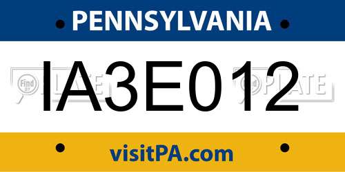 IA3E012 Pennsylvania License Plate