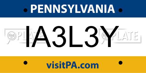 IA3L3Y Pennsylvania License Plate