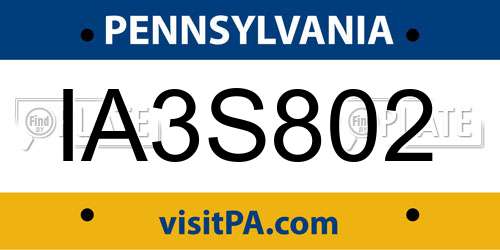 IA3S802 Pennsylvania License Plate