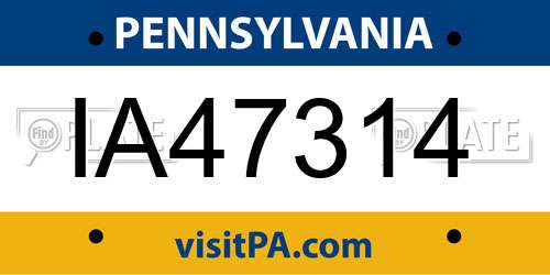 IA47314 Pennsylvania License Plate