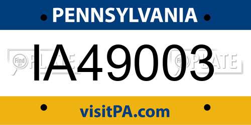 IA49003 Pennsylvania License Plate