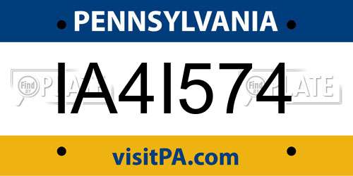 IA4I574 Pennsylvania License Plate