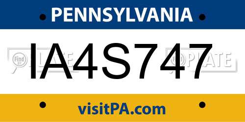 IA4S747 Pennsylvania License Plate