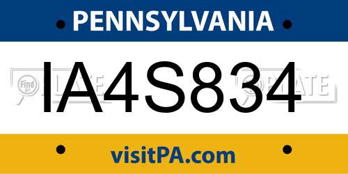 IA4S834 Pennsylvania License Plate