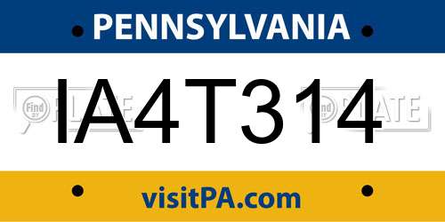 IA4T314 Pennsylvania License Plate