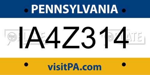 IA4Z314 Pennsylvania License Plate