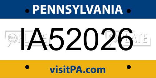 IA52026 Pennsylvania License Plate