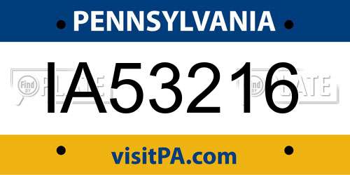 IA53216 Pennsylvania License Plate