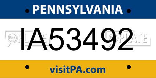 IA53492 Pennsylvania License Plate