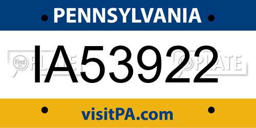 IA53922 Pennsylvania License Plate