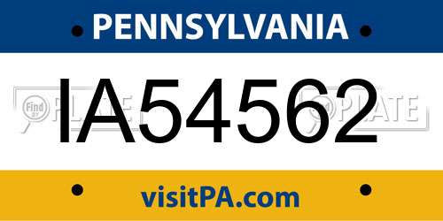 IA54562 Pennsylvania License Plate