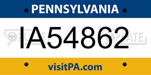 IA54862 Pennsylvania License Plate