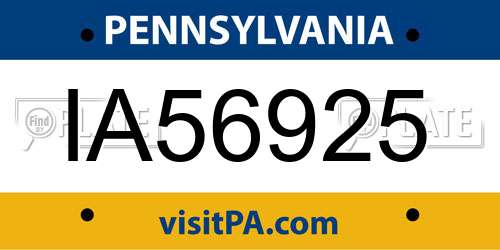 IA56925 Pennsylvania License Plate