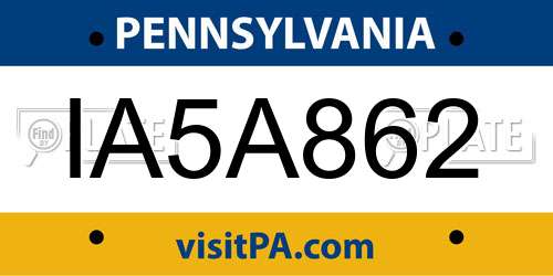 IA5A862 Pennsylvania License Plate