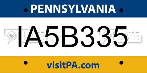 IA5B335 Pennsylvania License Plate