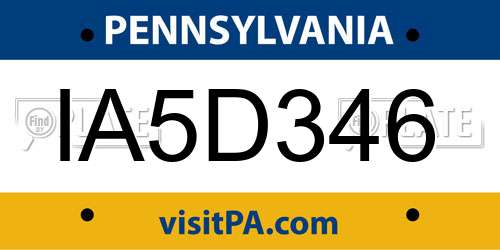 IA5D346 Pennsylvania License Plate