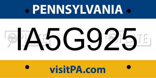 IA5G925 Pennsylvania License Plate
