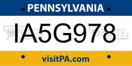 IA5G978 Pennsylvania License Plate