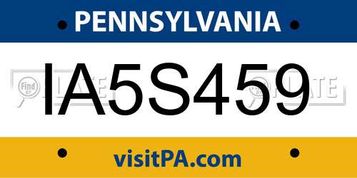 IA5S459 Pennsylvania License Plate