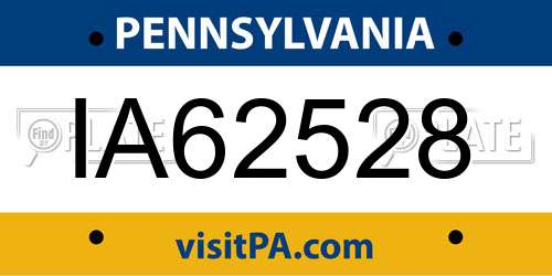 IA62528 Pennsylvania License Plate