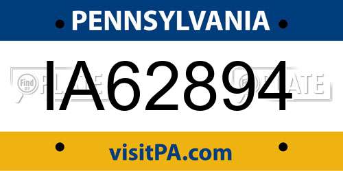 IA62894 Pennsylvania License Plate