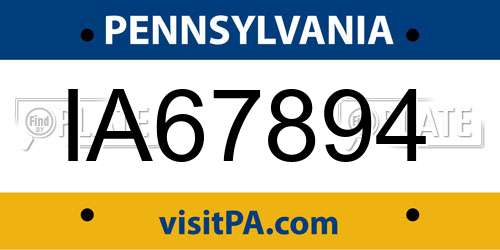 IA67894 Pennsylvania License Plate