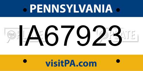 IA67923 Pennsylvania License Plate