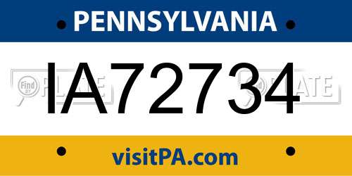 IA72734 Pennsylvania License Plate