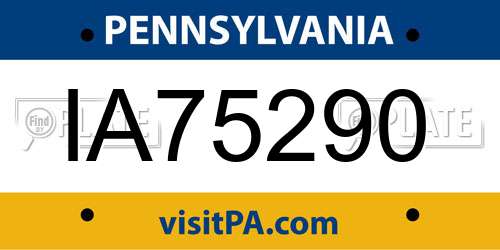 IA75290 Pennsylvania License Plate