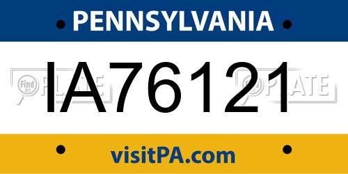 IA76121 Pennsylvania License Plate