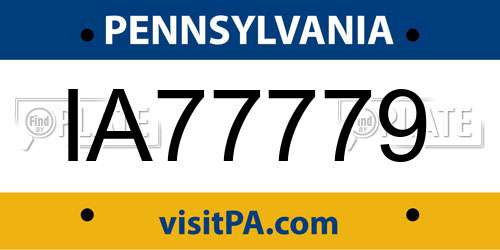 IA77779 Pennsylvania License Plate