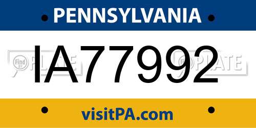 IA77992 Pennsylvania License Plate