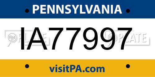 IA77997 Pennsylvania License Plate