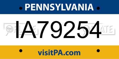 IA79254 Pennsylvania License Plate