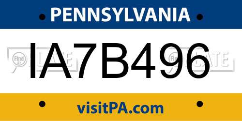 IA7B496 Pennsylvania License Plate