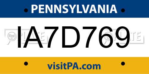 IA7D769 Pennsylvania License Plate