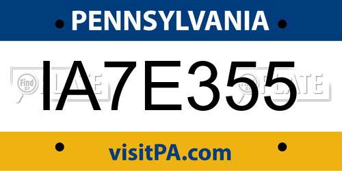 IA7E355 Pennsylvania License Plate
