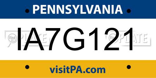 IA7G121 Pennsylvania License Plate