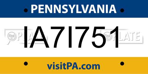 IA7I751 Pennsylvania License Plate