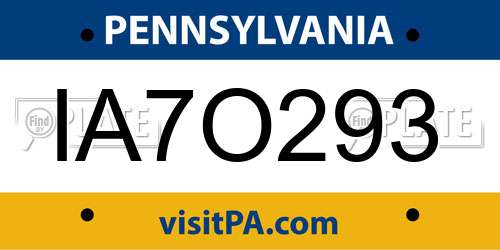 IA7O293 Pennsylvania License Plate