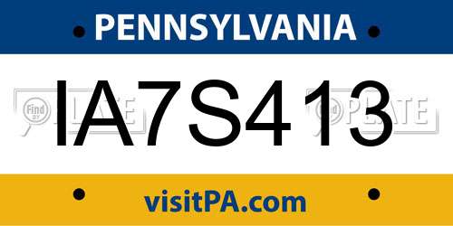 IA7S413 Pennsylvania License Plate