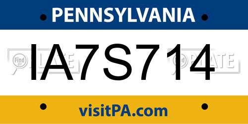 IA7S714 Pennsylvania License Plate