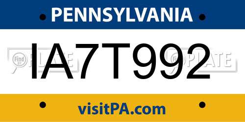 IA7T992 Pennsylvania License Plate