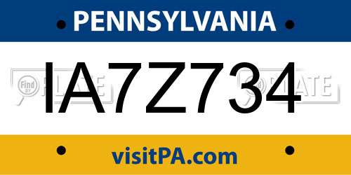 IA7Z734 Pennsylvania License Plate