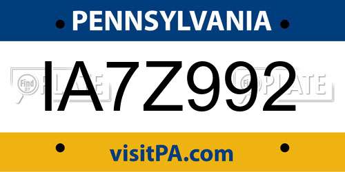IA7Z992 Pennsylvania License Plate