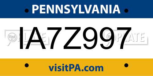 IA7Z997 Pennsylvania License Plate