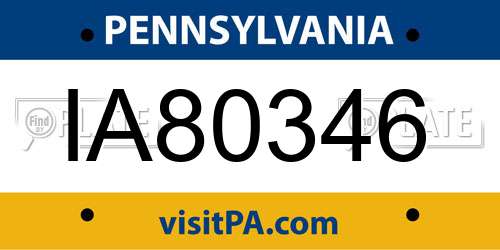 IA80346 Pennsylvania License Plate