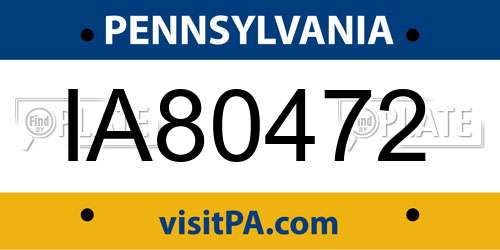 IA80472 Pennsylvania License Plate