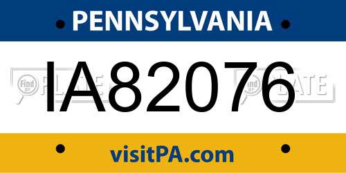 IA82076 Pennsylvania License Plate