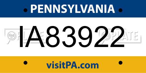 IA83922 Pennsylvania License Plate